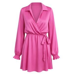 Peach Love California Dress Womens Small Pink Satin Wrap Tie Long Sleeve Mini